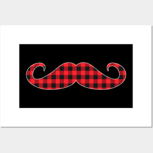 mustache red plaid buffalo christmas Posters and Art